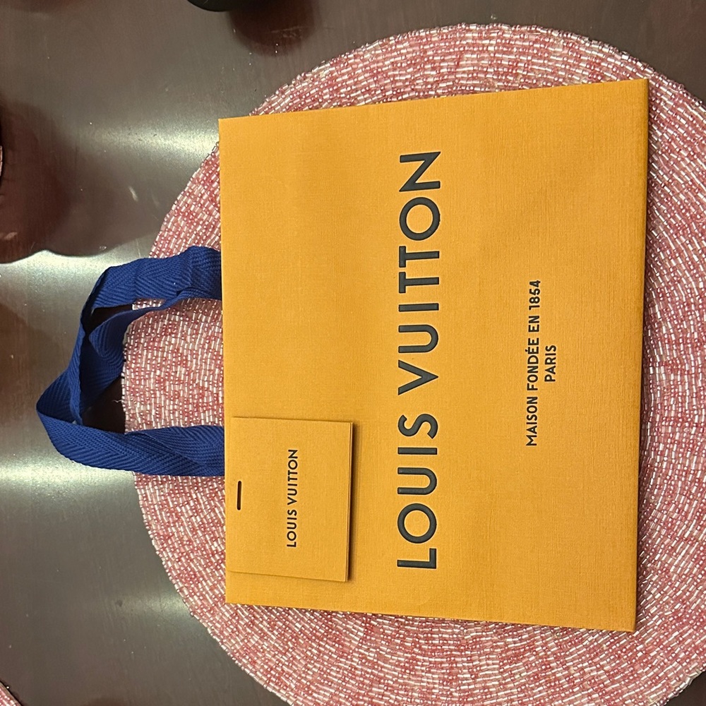 Louis Vuitton Vibrant Orange gift Tote with Blue Handles
